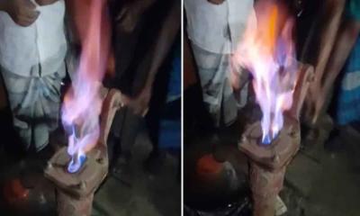 নোয়াখালীতে নলকূপ দিয়ে বের হচ্ছে গ্যাস