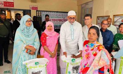 চিরিরবন্দরে ক্ষুদ্র নৃ-গোষ্ঠীর মাঝে গরুর খাদ্য বিতরণ