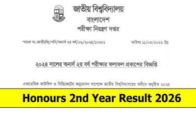 জাতীয় বিশ্ববিদ্যালয়ের অনার্স দ্বিতীয় বর্ষের ফল প্রকাশ
