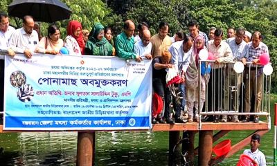 জাতীয় চিড়িয়াখানা লেকে পোনামাছ অবমুক্ত করলেন প্রতিমন্ত্রী
