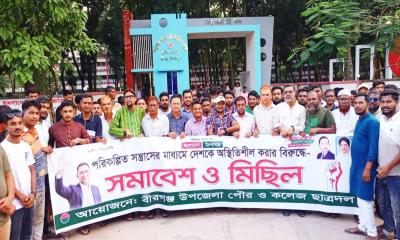 বীরগঞ্জে ছাত্রদলের বিক্ষোভ রাজপথে প্রতিবাদী স্লোগান