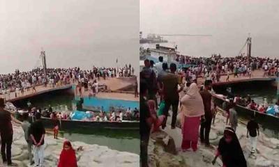 দৌলতদিয়া ঘাটে নিয়ন্ত্রণ হারিয়ে বাস পদ্মা নদীতে