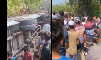 নিয়ন্ত্রণ হারিয়ে যাত্রীবাহী বাস উল্টে আহত ২