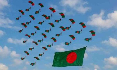 সর্বাধিক দেশের পতাকা হাতে প্যারাস্যুটিংয়ে বাংলাদেশের বিশ্ব রেকর্ড
