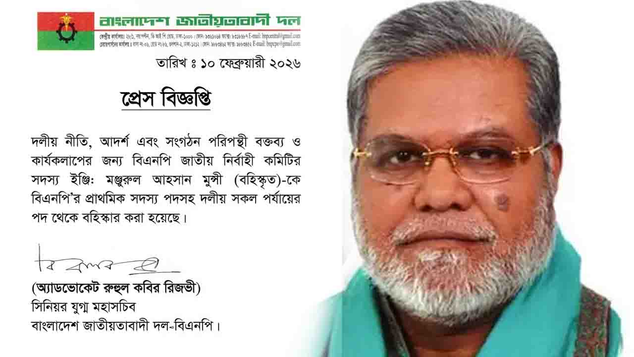 মঞ্জুরুল আহসান মুন্সীকে বিএনপি থেকে বহিষ্কার
