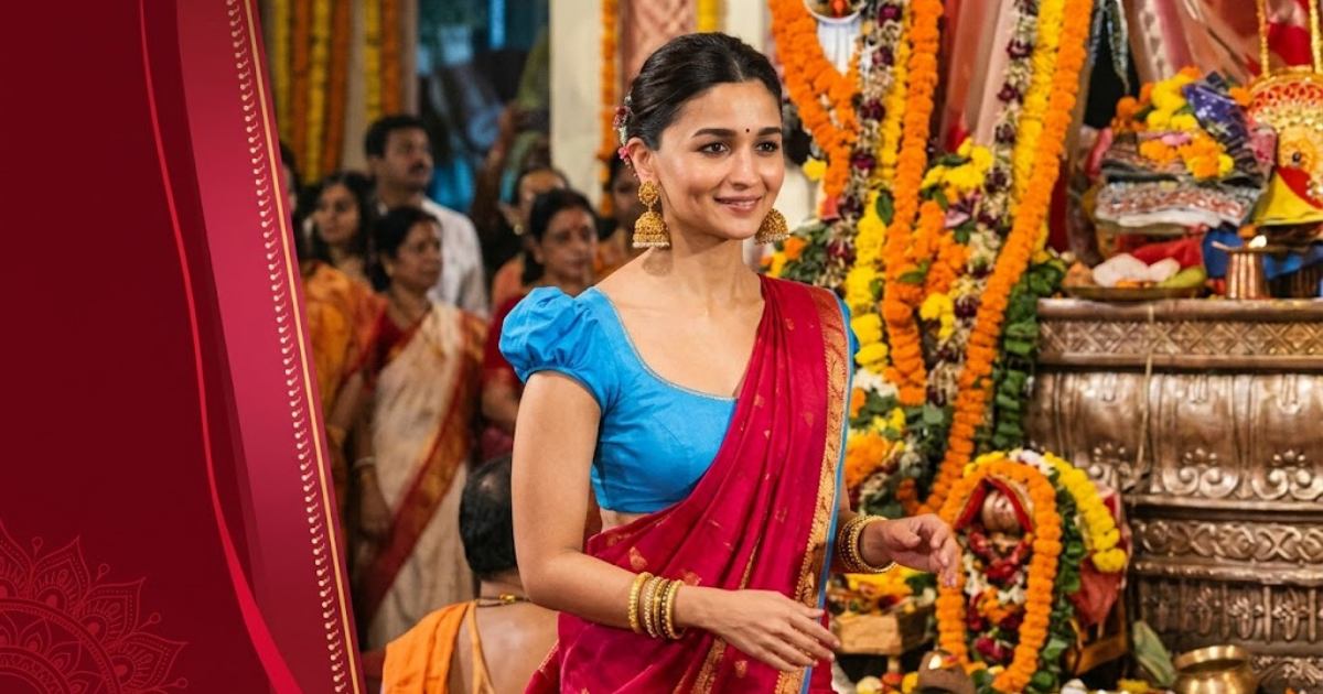 দুর্গাপূজায় বাঙালি সাজে নজর কাড়লেন আলিয়া ভাট
