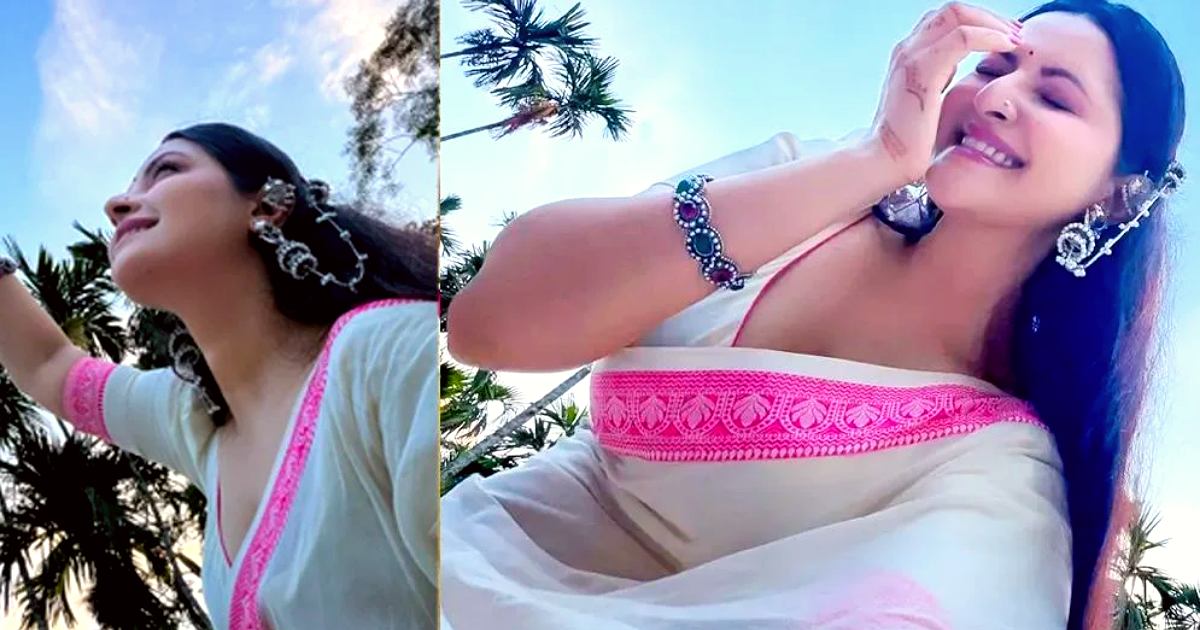 শাড়ি পরা স্নিগ্ধ লুকে ভক্তদের নজর কাড়লেন পরীমনি