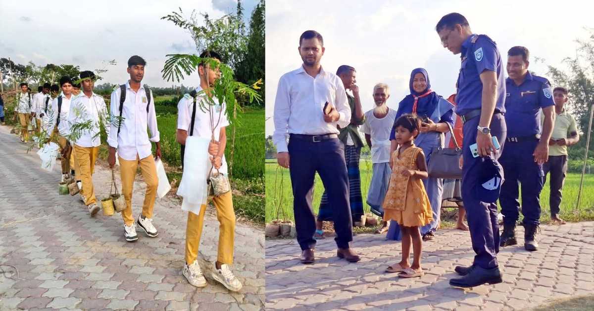 গ্রামীণ সড়কের সৌন্দর্য বাড়াতে বিরলে চারা রোপণ করলেন ইউএনও
